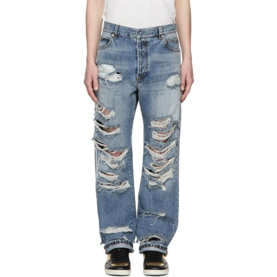 Shop Balmain Blue Baggy Destroy Jeans