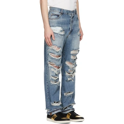 Shop Balmain Blue Baggy Destroy Jeans