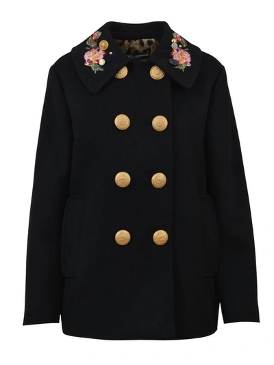 Shop Dolce & Gabbana Embroidered Peacoat In Black