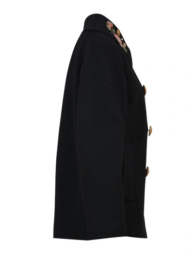 Shop Dolce & Gabbana Embroidered Peacoat In Black