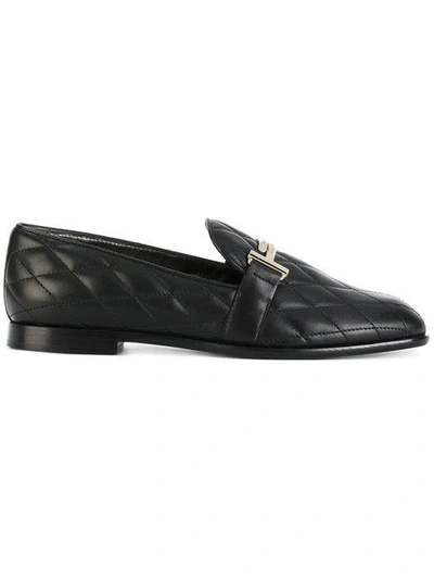 Shop Tod's Quilted Double T Loafers In Black