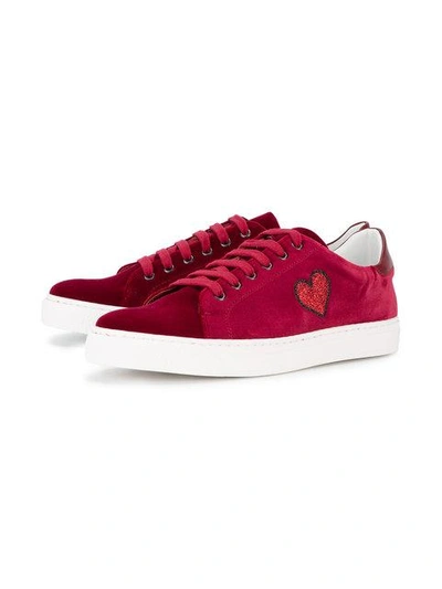 Shop Anya Hindmarch Burgundy Suede Glitter Applique Sneakers