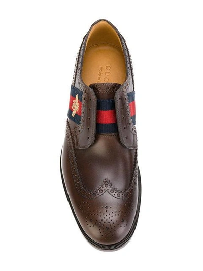 Shop Gucci Bee Gg Web Trim Brogues In Brown