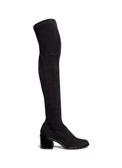 Shop Robert Clergerie 'mepe' Patent Heel Suede Thigh High Sock Boots
