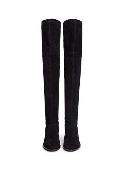 Shop Robert Clergerie 'mepe' Patent Heel Suede Thigh High Sock Boots