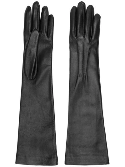 Shop Jil Sander Long Leather Gloves - Black