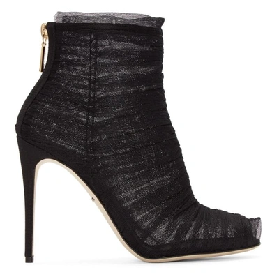 Shop Dolce & Gabbana Black Ruched Tulle Boots