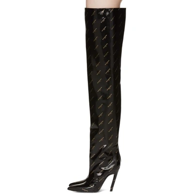 Shop Balenciaga Black Patent All Over Logo Heeled Over-the-knee Boots