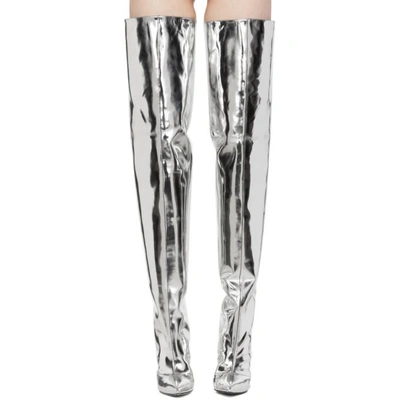 Shop Balenciaga Silver Mirror Heeled Over-the-knee Boots