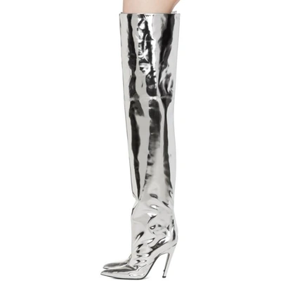 Shop Balenciaga Silver Mirror Heeled Over-the-knee Boots