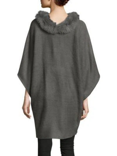 Shop Adrienne Landau Knit Fox Fur Trimmed Poncho In Camel