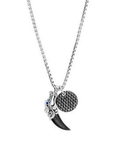 Shop John Hardy Men's Legends Naga Sterling Silver, Silver Sheen Obsidian & Blue Sapphire Pendant Necklace In Grey