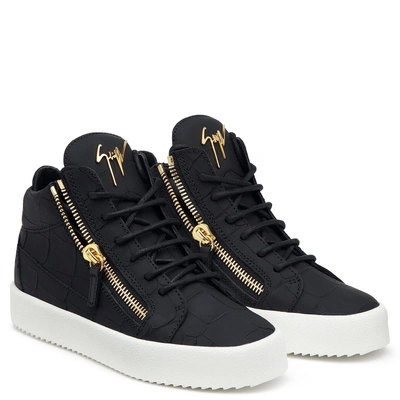 Shop Giuseppe Zanotti - Crocodile-embossed Mid-top Sneaker Kriss In Black