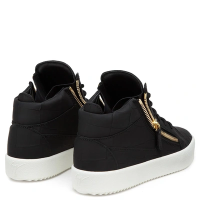 Shop Giuseppe Zanotti - Crocodile-embossed Mid-top Sneaker Kriss In Black