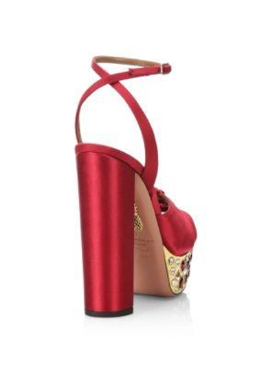 Shop Aquazzura Party Plateau Satin Platform Sandals In Spice Red