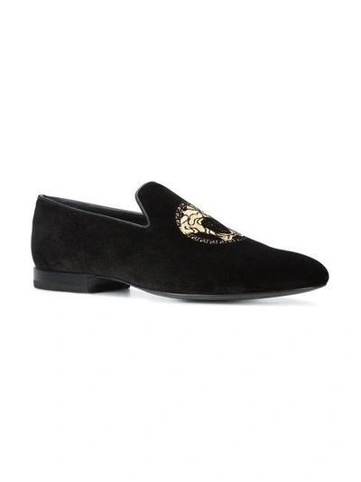 Versace Black Velvet Medusa Loafers | ModeSens