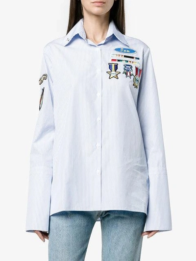 Shop Mira Mikati Pinstripe Shirt With Scout Patches - Blue
