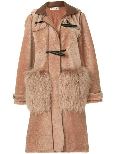 Shop Marni Shearling Duffle Coat In Brown