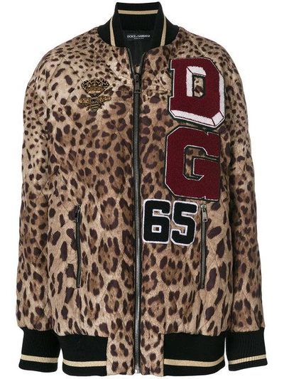 Shop Dolce & Gabbana Leopard Print Bomber Jacket - Brown