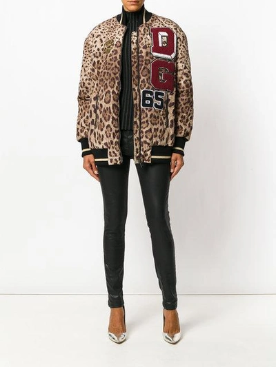 Shop Dolce & Gabbana Leopard Print Bomber Jacket - Brown