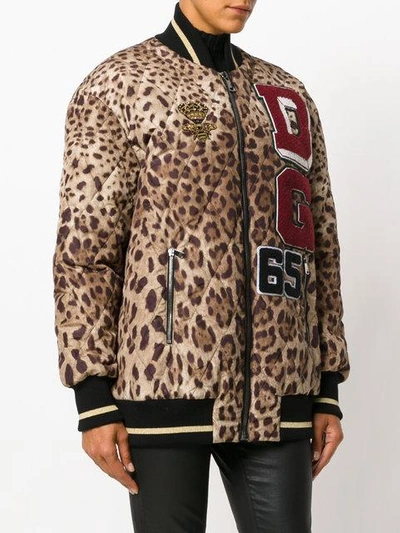 Shop Dolce & Gabbana Leopard Print Bomber Jacket - Brown