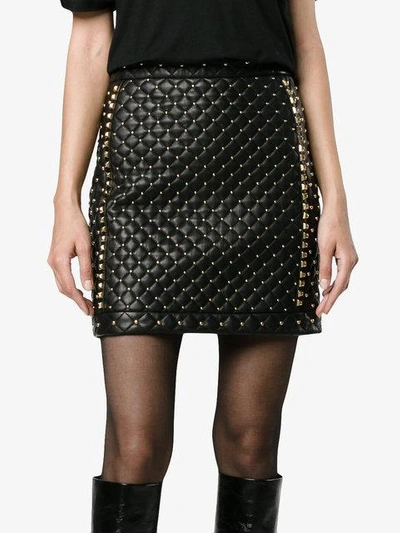Shop Balmain Matelassé Studded Mini Skirt - Black