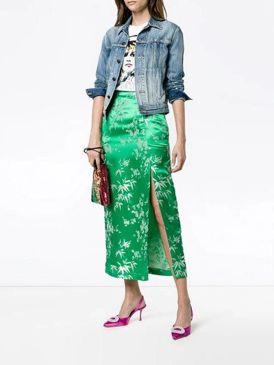 Shop Attico Silk Jacquard Floral Print Mid Length Skirt