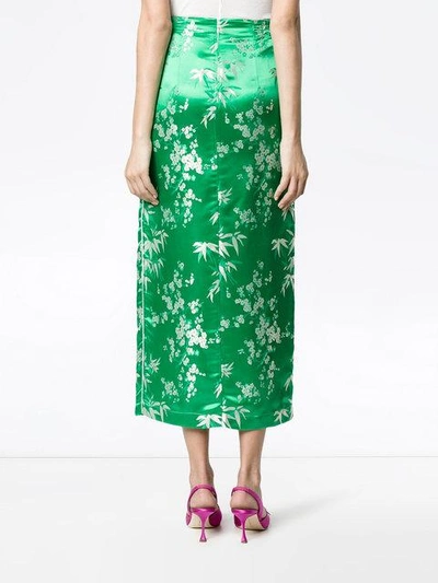 Shop Attico Silk Jacquard Floral Print Mid Length Skirt