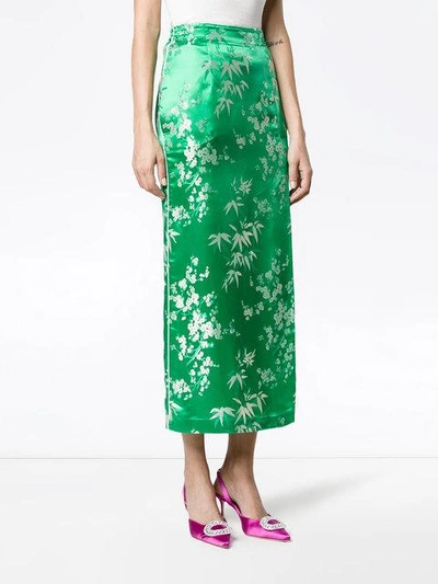 Shop Attico Silk Jacquard Floral Print Mid Length Skirt