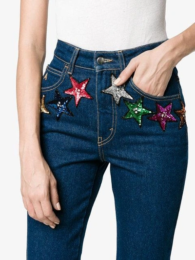 Shop Attico Sequin Stars High Waisted Cropped Jeans In Blue