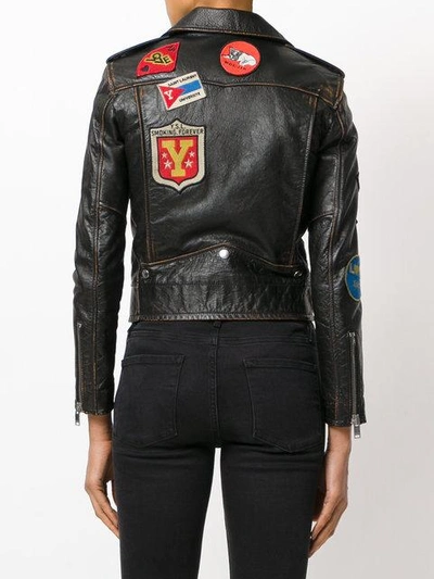 Shop Saint Laurent Patch Embroidered Leather Jacket In Black