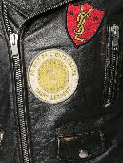 patch embroidered leather jacket