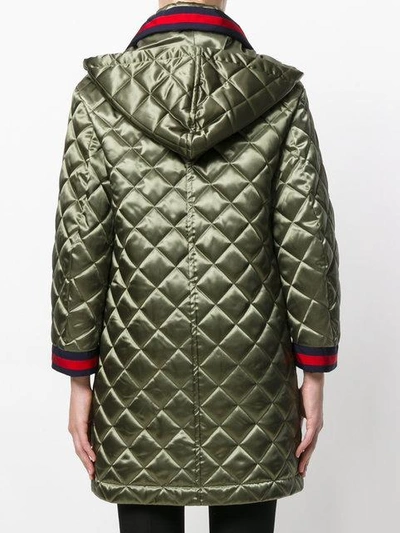 Shop Gucci Quilted Hooded Coat - Green