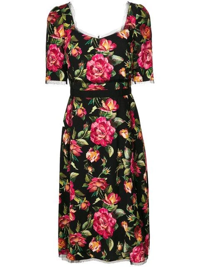 Shop Dolce & Gabbana Floral Print Dress - Black