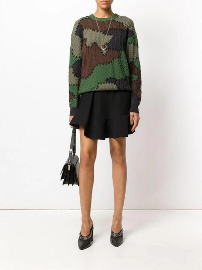 Shop Moschino Camouflage Contrast Knit Sweater In Green
