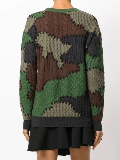 Shop Moschino Camouflage Contrast Knit Sweater In Green