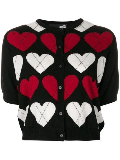 Shop Love Moschino Short-sleeve Heart Cardigan - Black