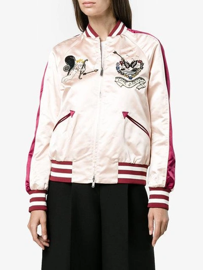 Shop Valentino Tattoo-embroidered Bomber Jacket - Pink