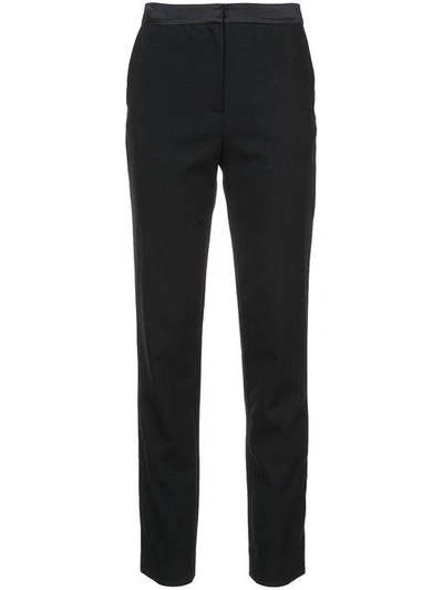 Shop Oscar De La Renta Satin Waistband Skinny Trousers - Black