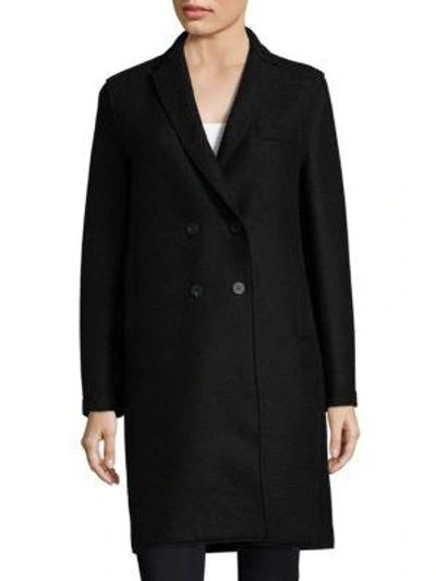 Harris Wharf London Boxy Double-breasted Wool Coat In Black