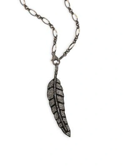 Shop Nina Gilin Feather Pendant Necklace/36" In Black