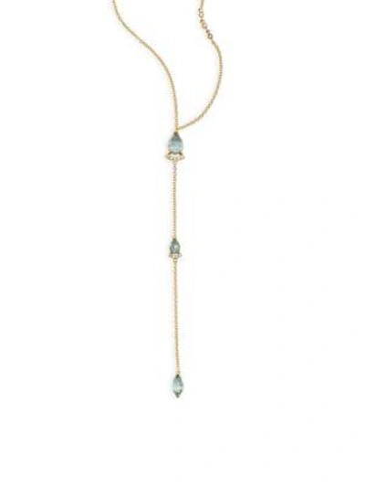 Shop Paige Novick Powerful Pretty Things Diamond & Aquamarine Lariat Necklace In Yellow Gold