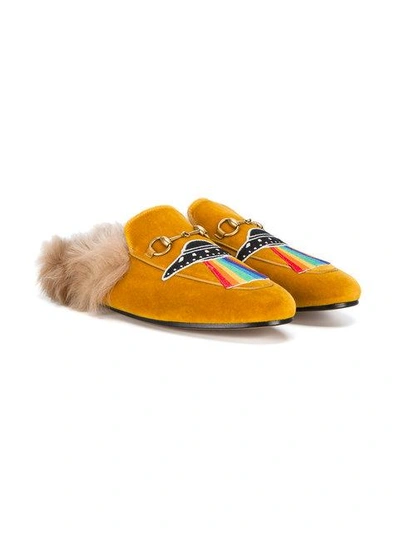 Shop Gucci Ufo Embroidered Princetown Slippers In 7yellow