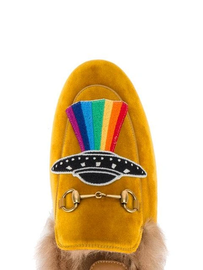 Shop Gucci Ufo Embroidered Princetown Slippers In 7yellow
