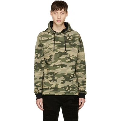 Shop Balmain Green Camo Hoodie