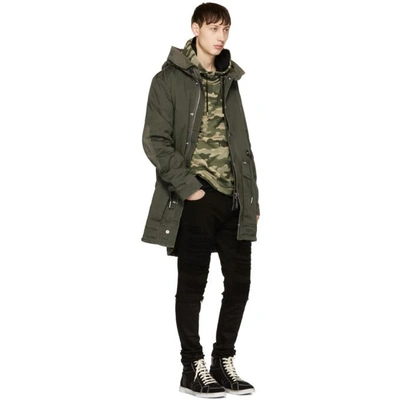 Shop Balmain Green Camo Hoodie