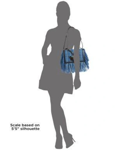 Shop Loewe Barcelona Fringe Tweed Shoulder Bag In Blue
