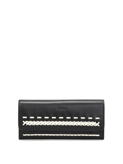 Shop Tod's Braided Detailed Zip-around Wallet In Black