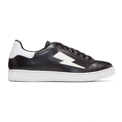 Shop Neil Barrett Black Thunderbolt Tennis Sneakers