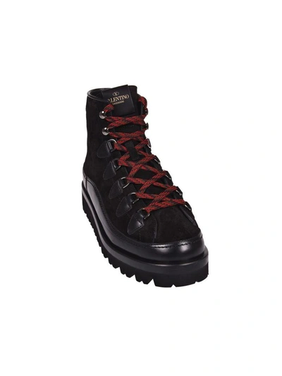 Shop Valentino Hardwork Leather Hiking Boots In Black